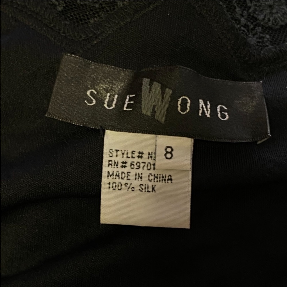 VTG Sue Wong Silk Fit and Flare Midi Rosette Dress in Black - Picture 13 of 13